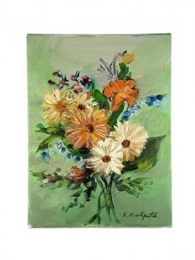 Vintage Still Life Oil Painting Floral Bouquet Edouard Montpetit 12 in x 16 in